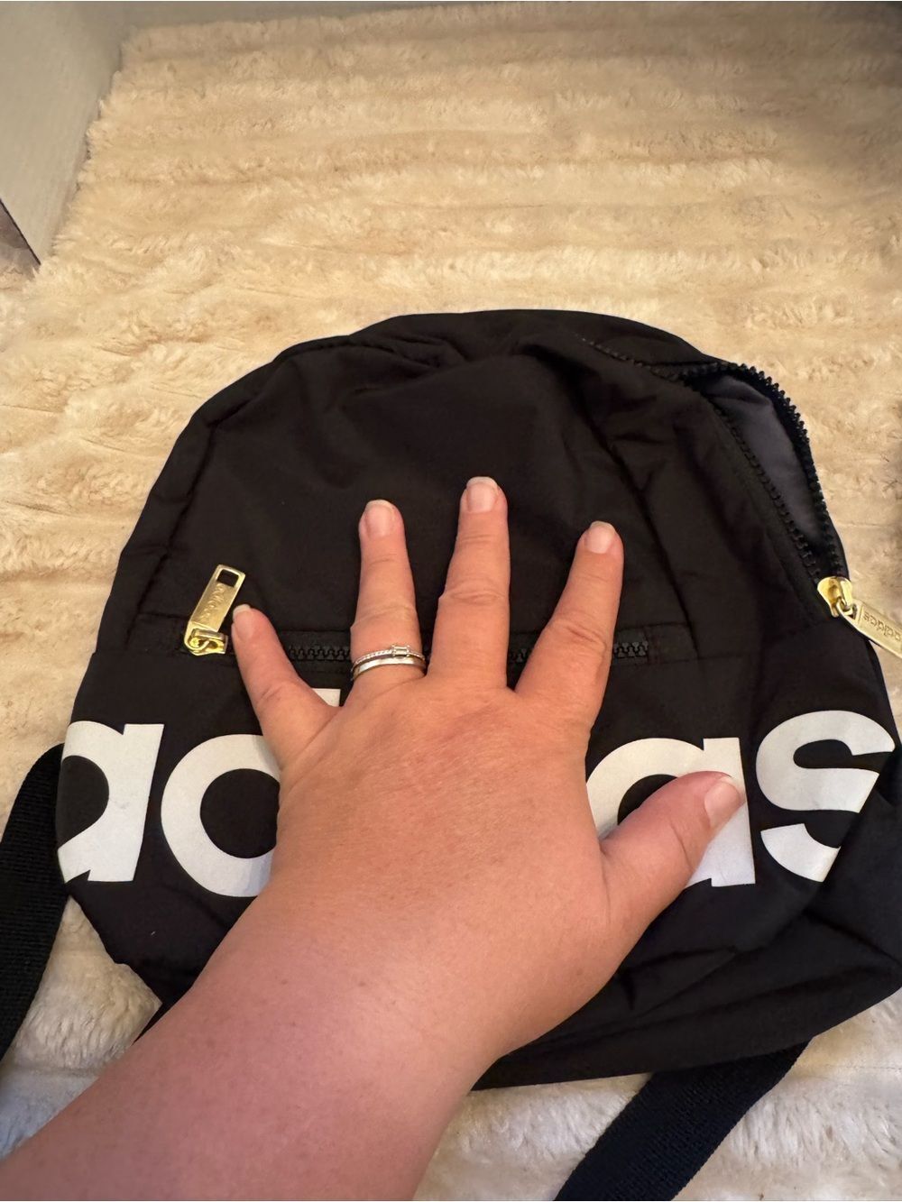 adidas Black mini Backpack with White Logo and Gold Zippers - Picture 3 of 5